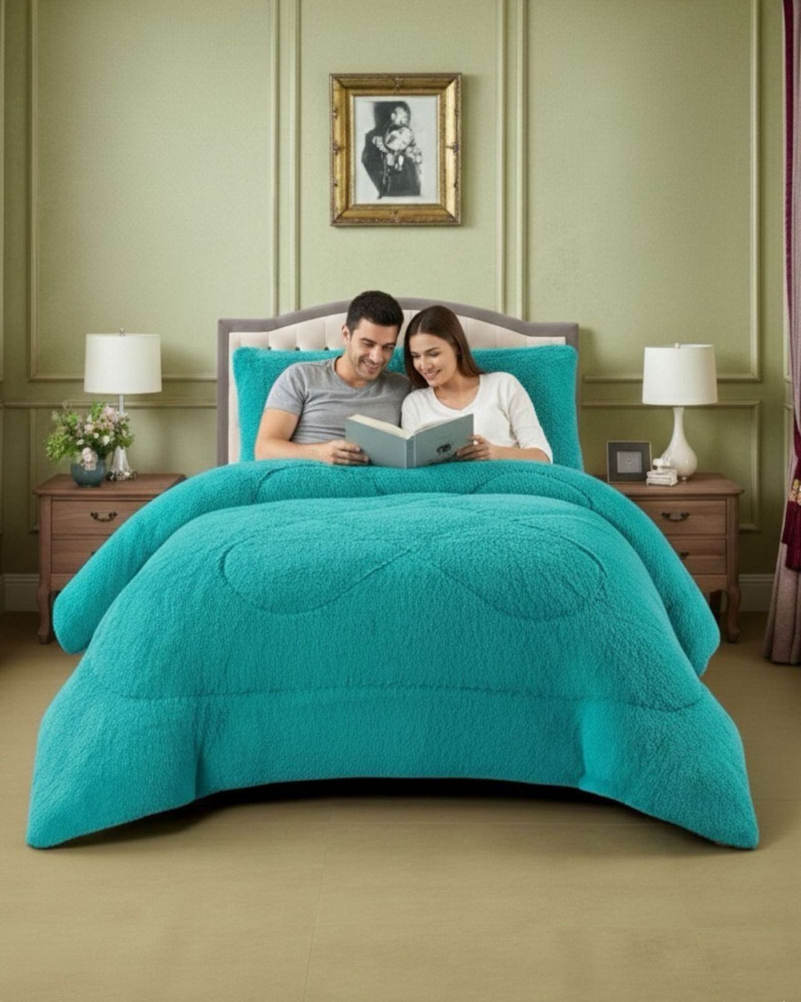 PLUMON CUBRECAMA 2 PLAZAS SHERPA PELUDO INVIERNO DISEÑO SUAVE - 1
