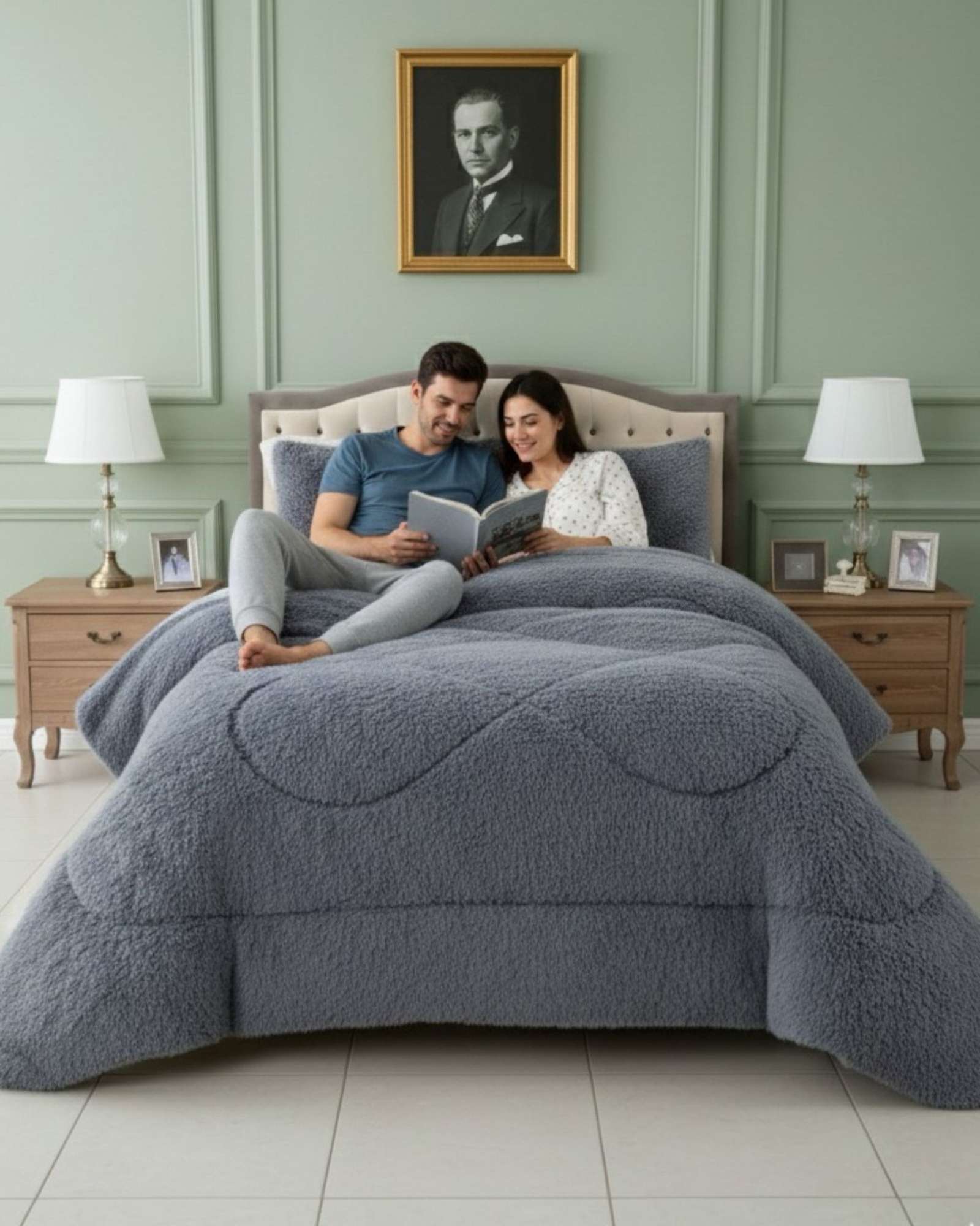 PLUMON CUBRECAMA 2 PLAZAS SHERPA PELUDO INVIERNO DISEÑO SUAVE - 1