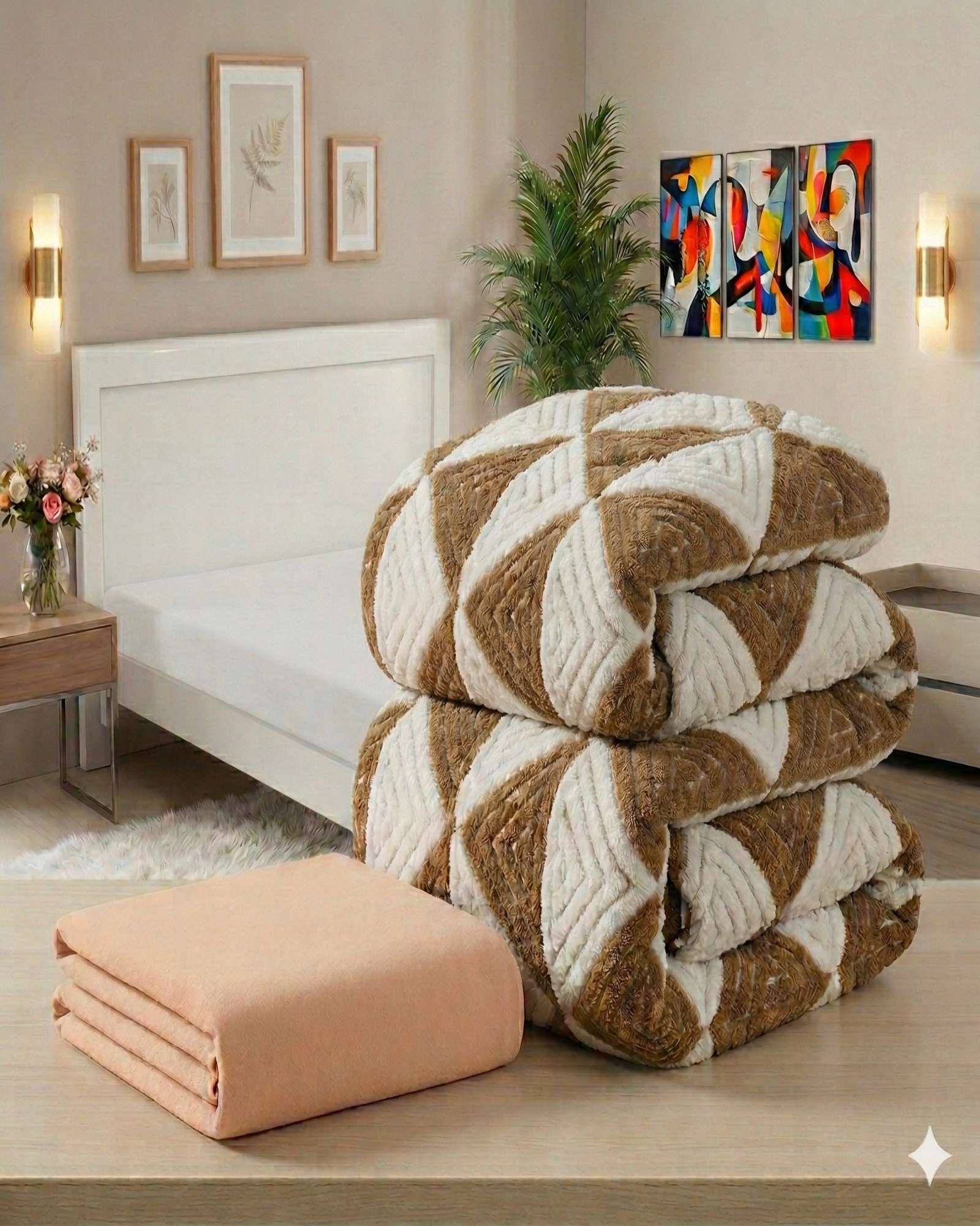 COMBO PLUMON CON SABANA DE POLAR 2 PLAZA MODELO JACQUARD CUTTING PREMIUM - 1