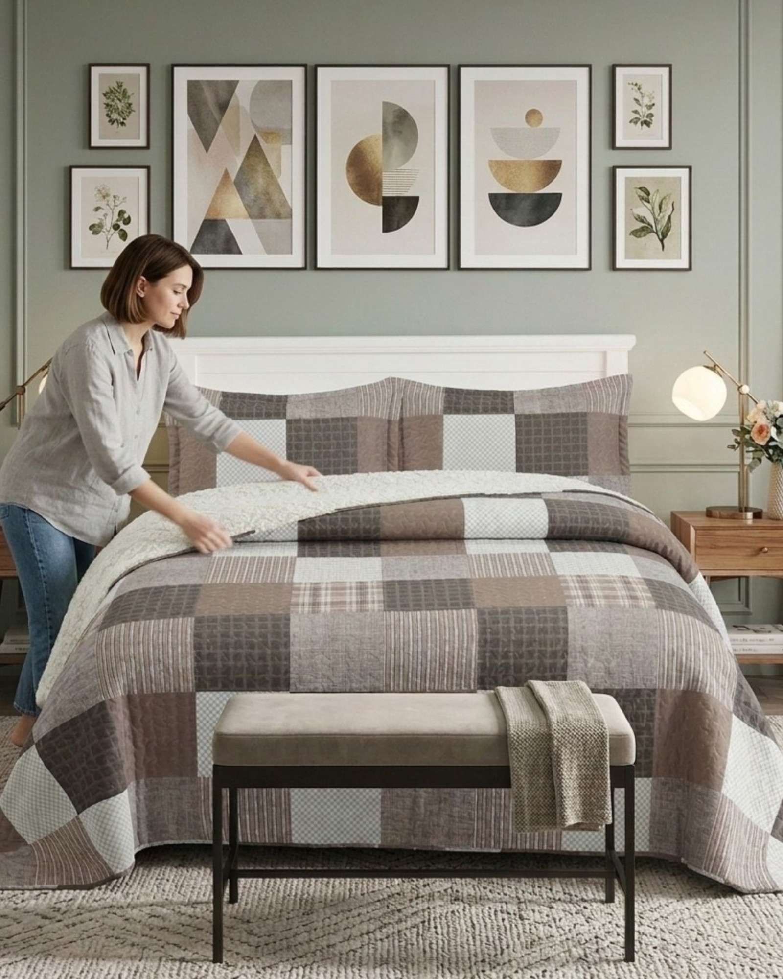 COBERTOR QUILT PLAZA Y MEDIA CON REVERSO SHERPA - 1
