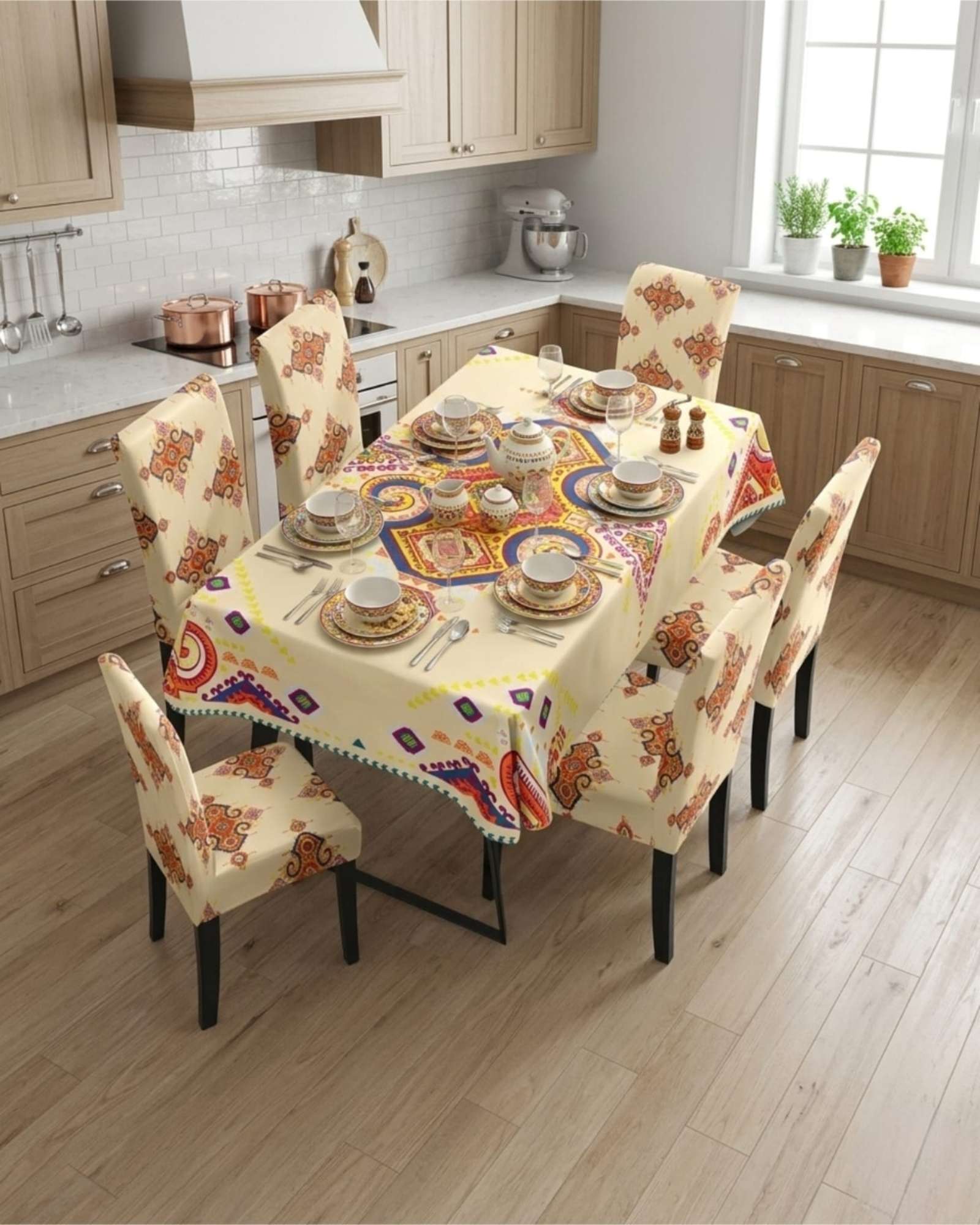 SET COMEDOR 6 PERSONAS MANTEL ANTIMANCHAS Y FUNDAS DE SILLA - 2