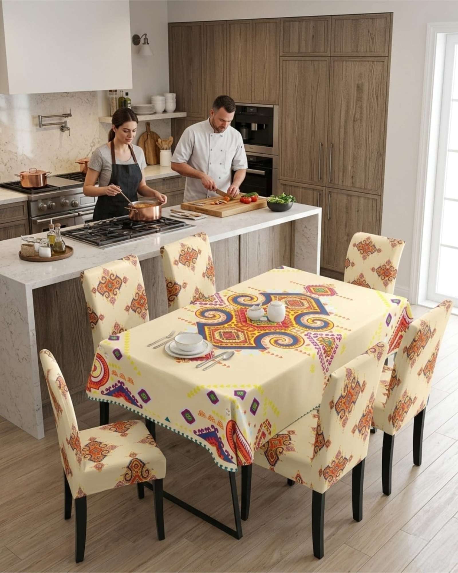 SET COMEDOR 6 PERSONAS MANTEL ANTIMANCHAS Y FUNDAS DE SILLA - 3