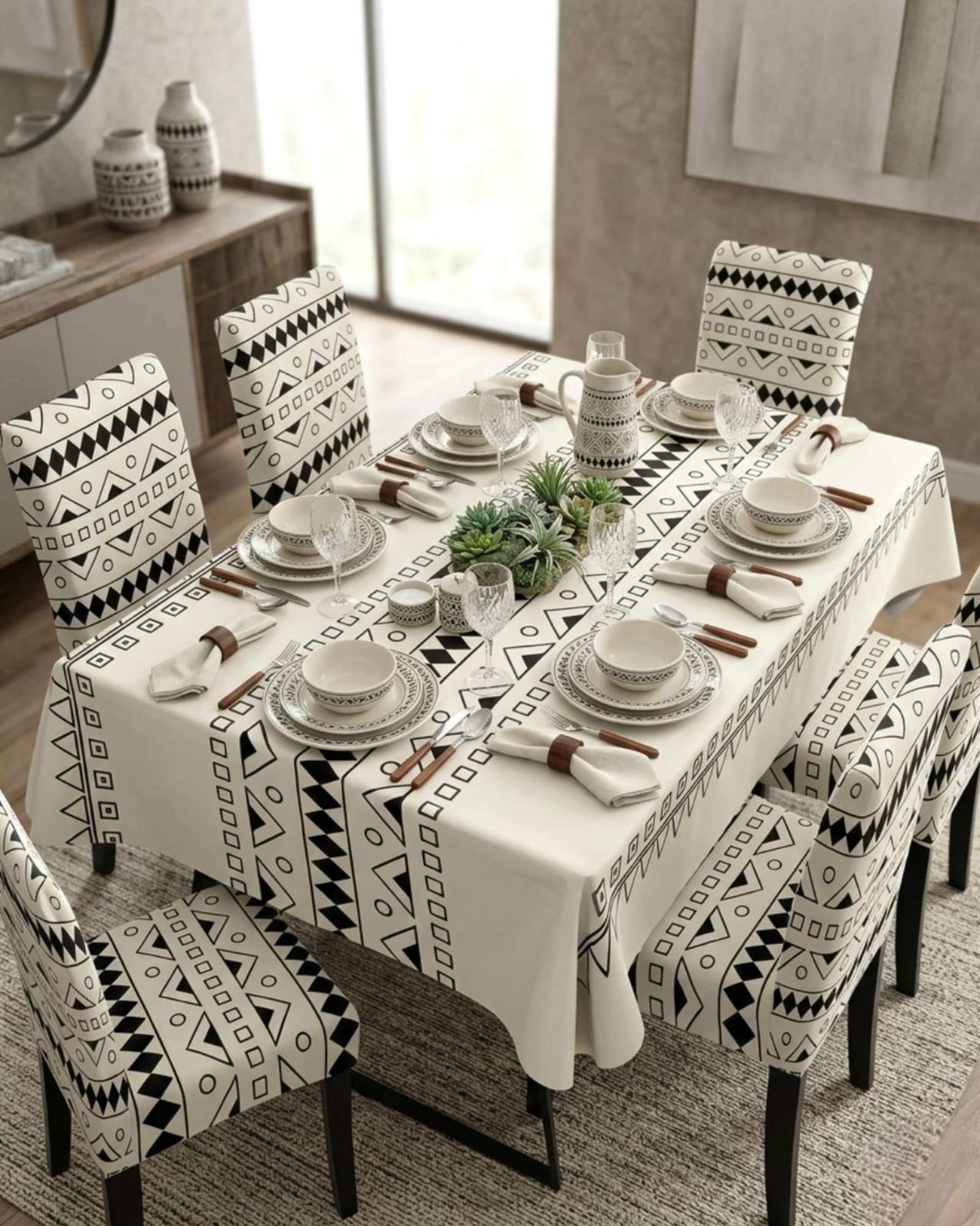 SET COMEDOR 6 PERSONAS MANTEL ANTIMANCHAS Y FUNDAS DE SILLA - 2