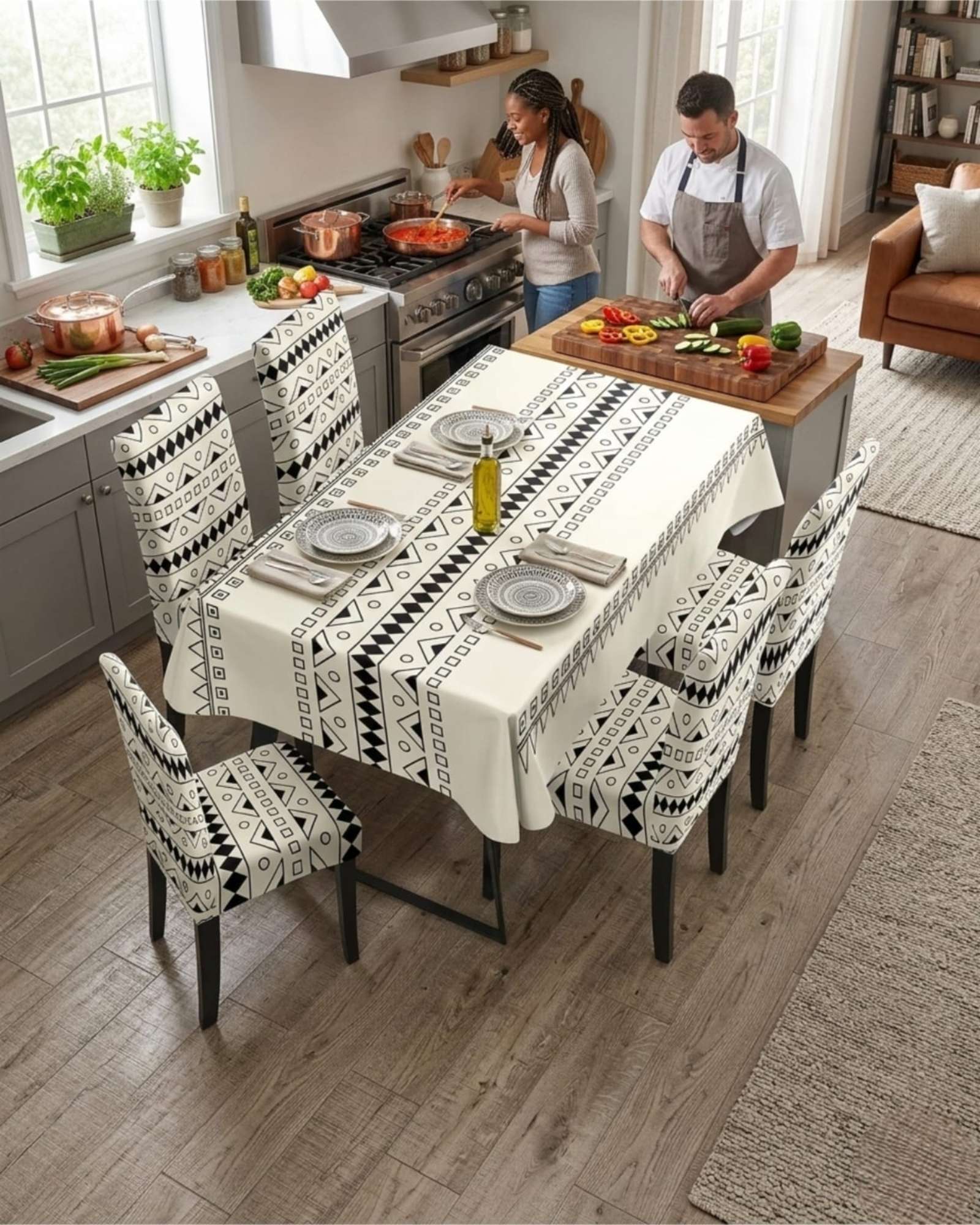 SET COMEDOR 6 PERSONAS MANTEL ANTIMANCHAS Y FUNDAS DE SILLA - 4