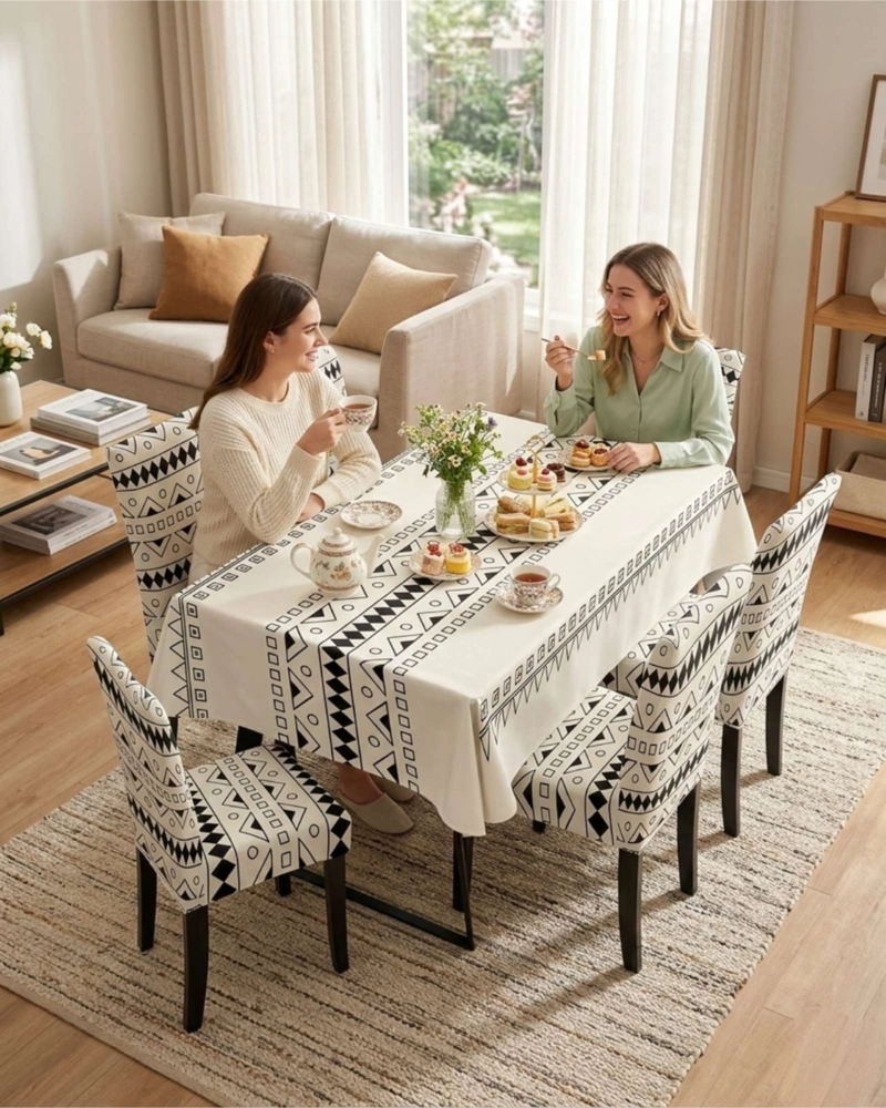 SET COMEDOR 6 PERSONAS MANTEL ANTIMANCHAS Y FUNDAS DE SILLA - 5