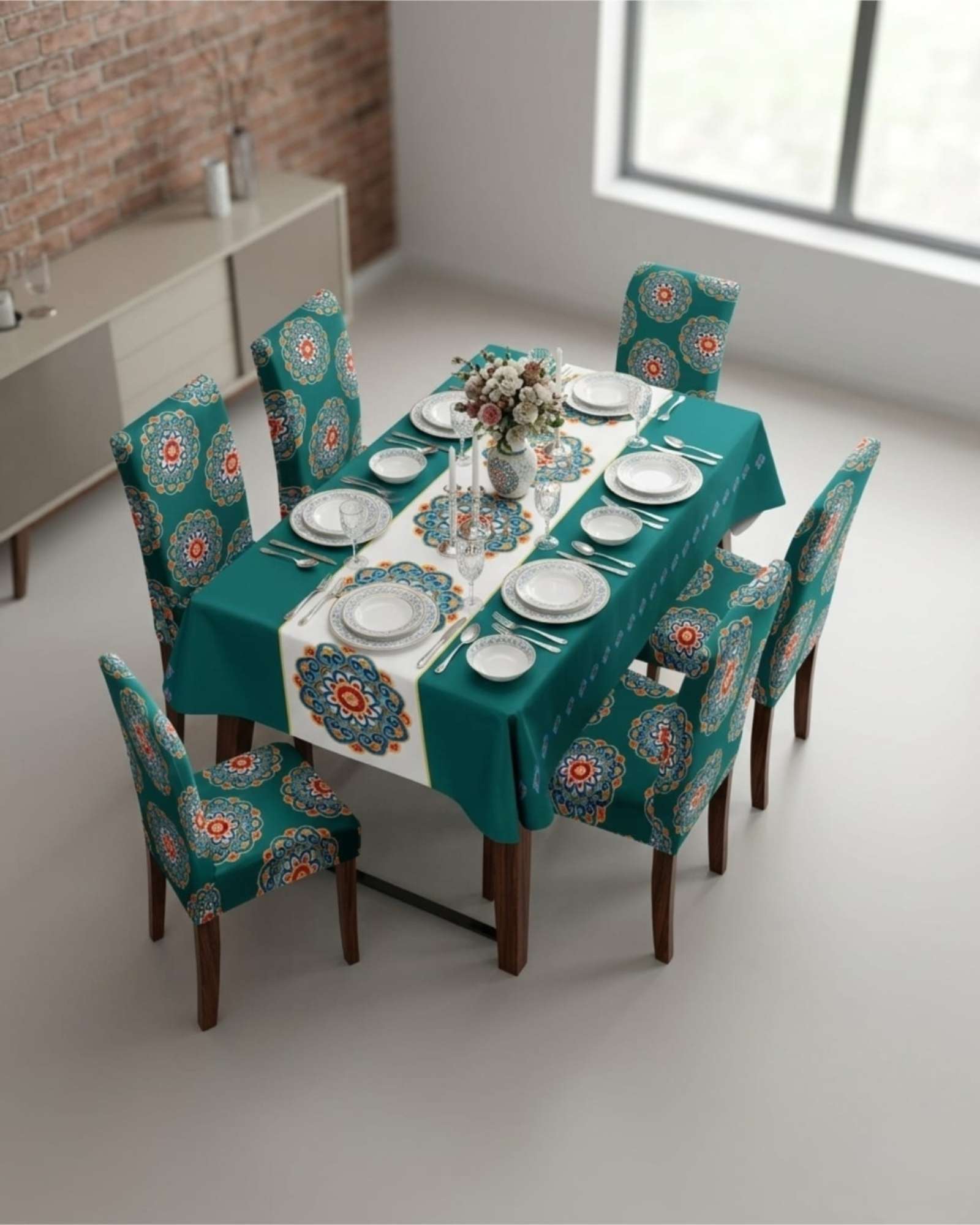 SET COMEDOR 6 PERSONAS MANTEL ANTIMANCHAS Y FUNDAS DE SILLA - 2