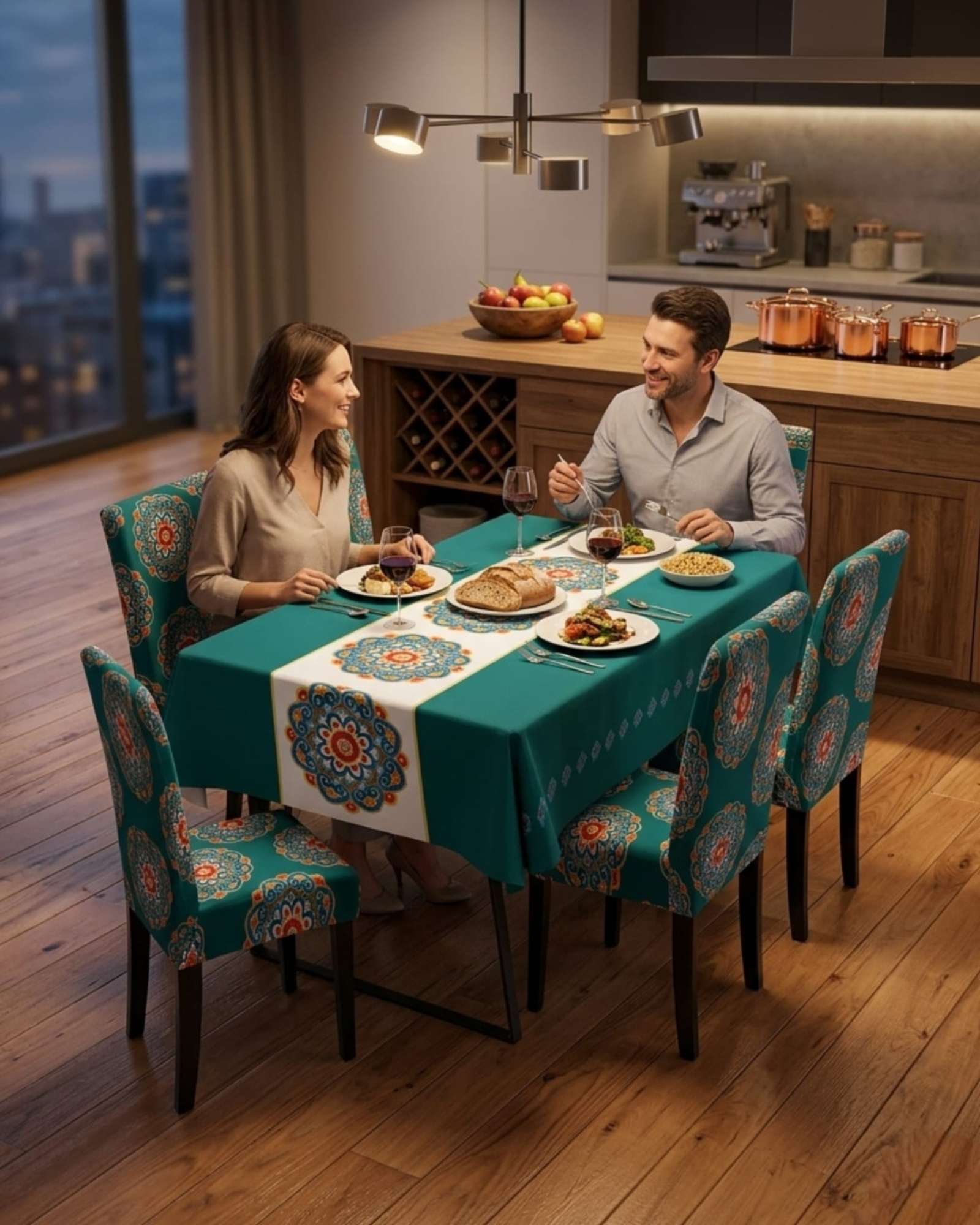 SET COMEDOR 6 PERSONAS MANTEL ANTIMANCHAS Y FUNDAS DE SILLA - 3