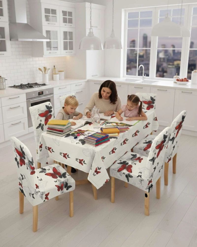 SET COMEDOR 6 PERSONAS MANTEL ANTIMANCHAS Y FUNDAS DE SILLA - 1