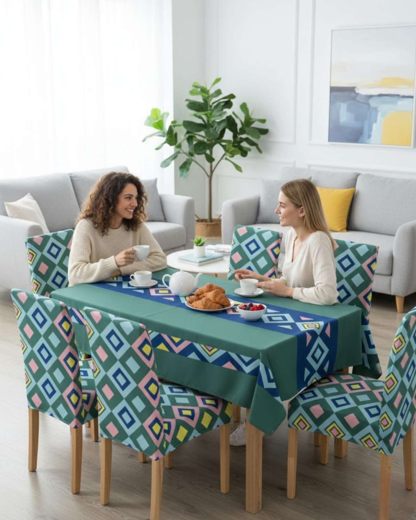 SET COMEDOR 6 PERSONAS MANTEL ANTIMANCHAS Y FUNDAS DE SILLA - 1