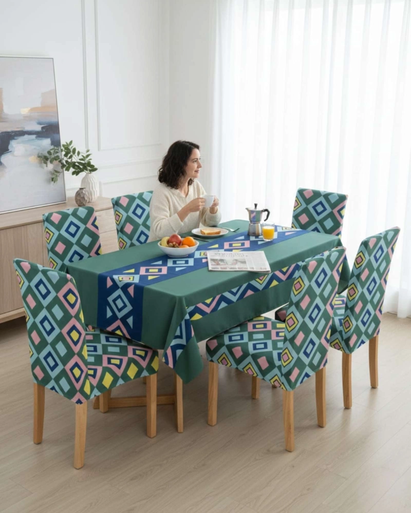 SET COMEDOR 6 PERSONAS MANTEL ANTIMANCHAS Y FUNDAS DE SILLA - 3