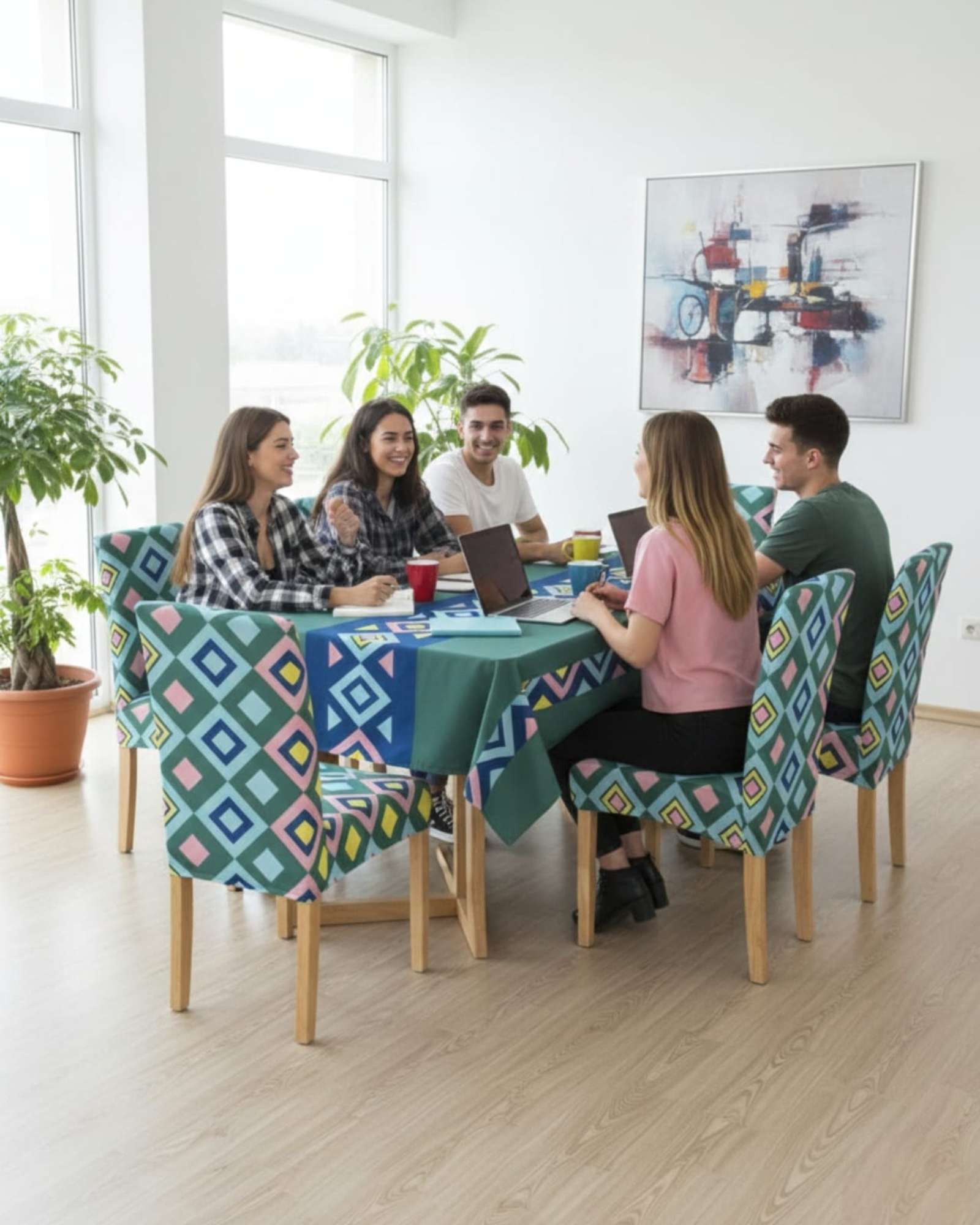 SET COMEDOR 6 PERSONAS MANTEL ANTIMANCHAS Y FUNDAS DE SILLA - 4