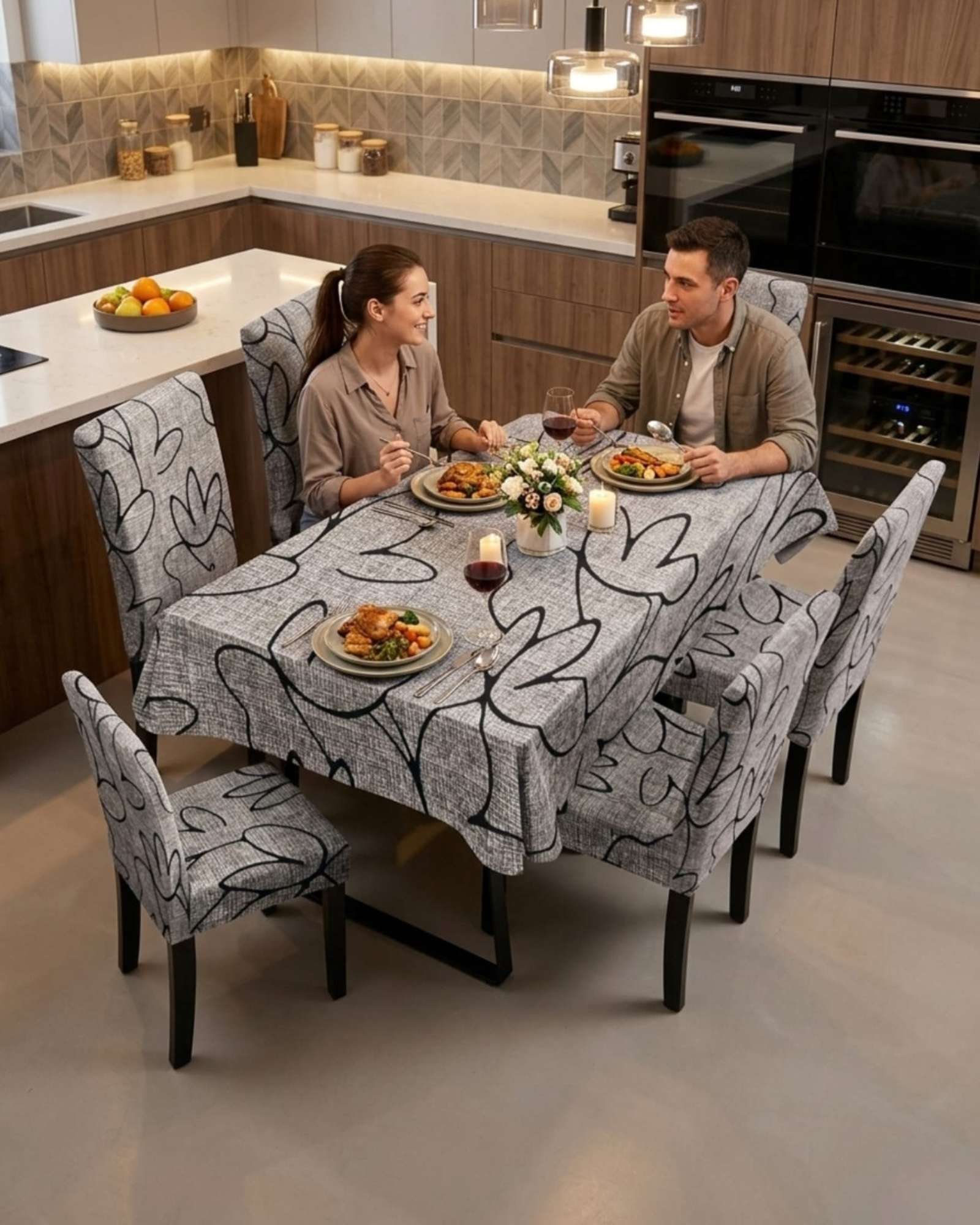 SET COMEDOR 6 PERSONAS MANTEL ANTIMANCHAS Y FUNDAS DE SILLA - 1
