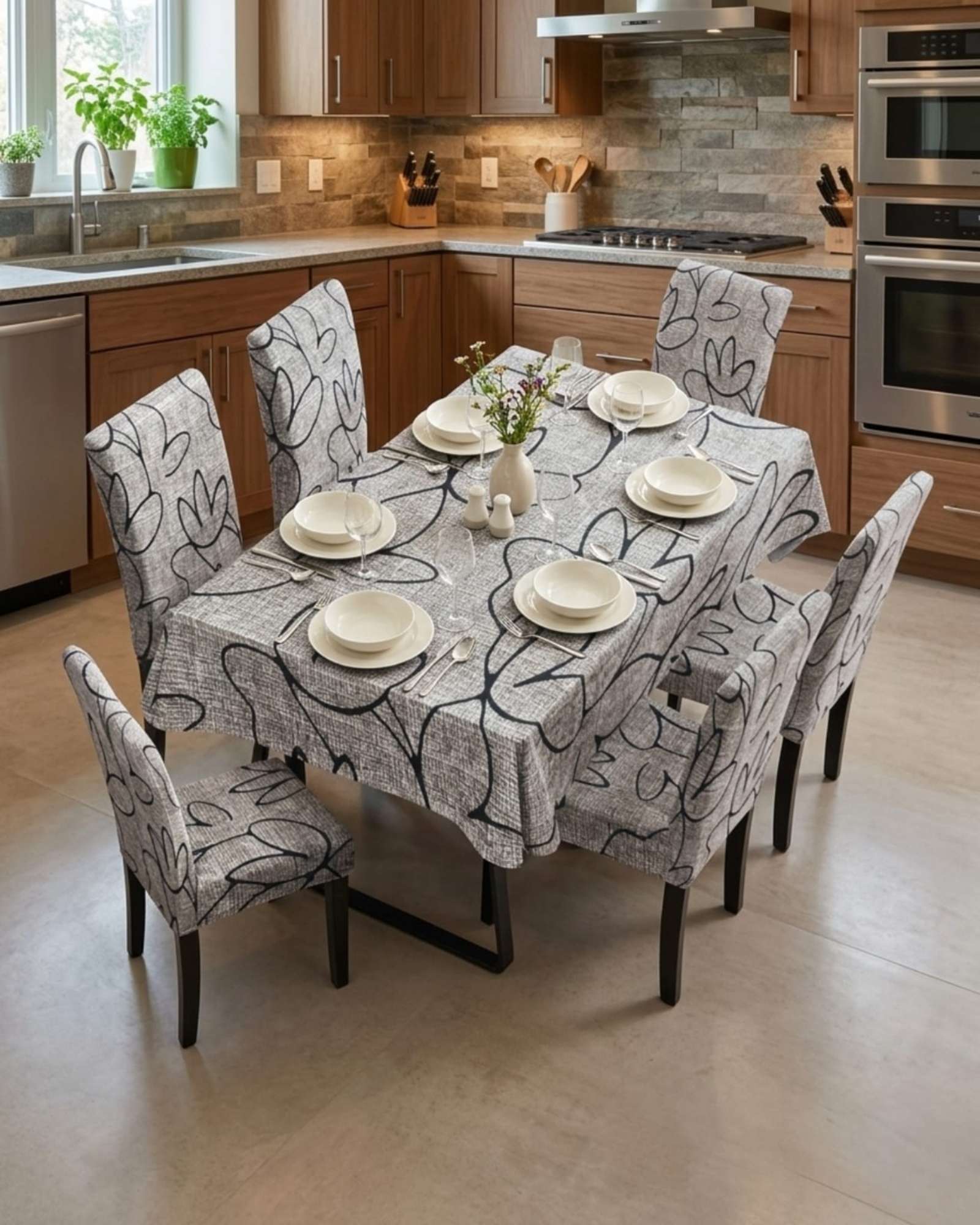 SET COMEDOR 6 PERSONAS MANTEL ANTIMANCHAS Y FUNDAS DE SILLA - 2