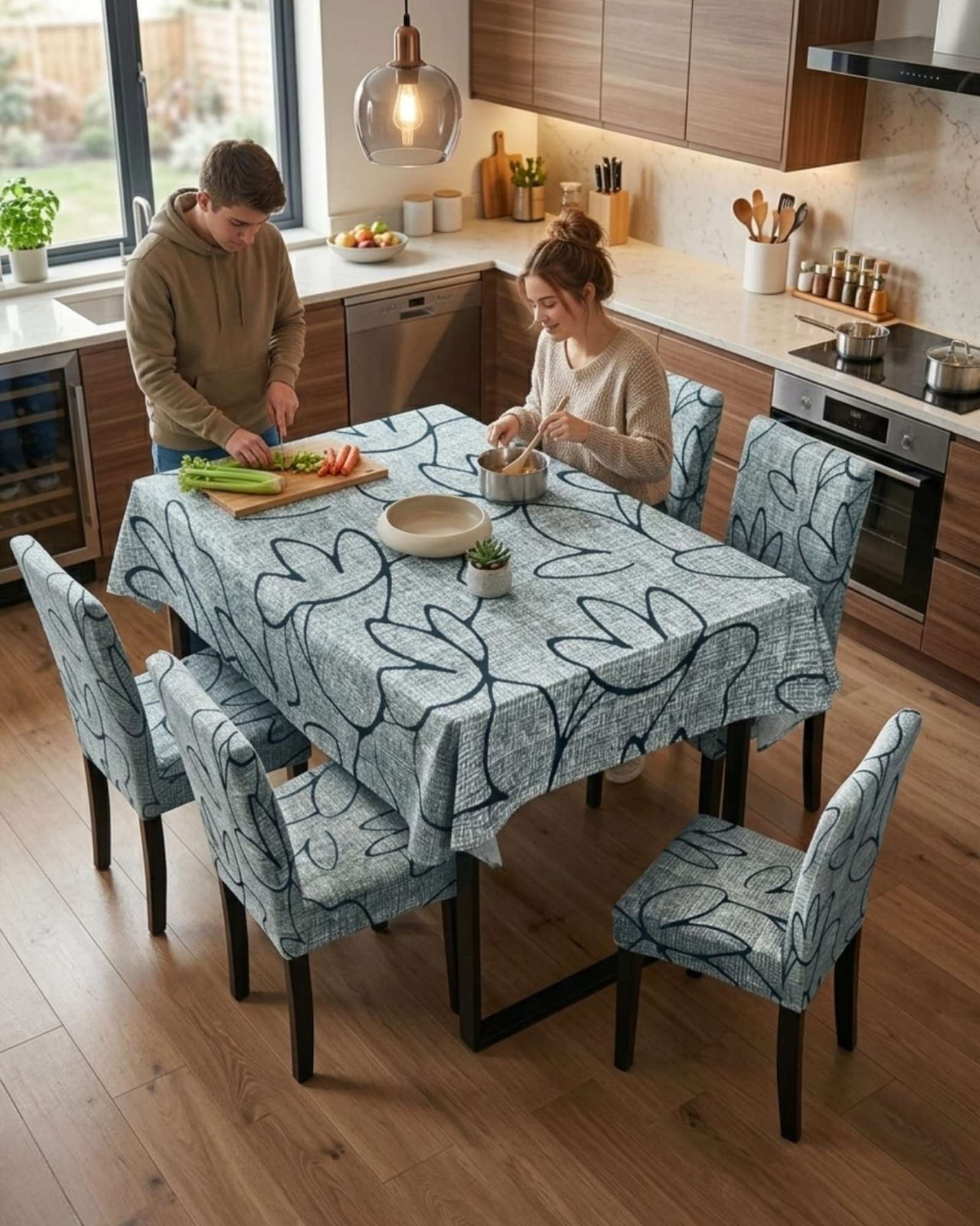 SET COMEDOR 6 PERSONAS MANTEL ANTIMANCHAS Y FUNDAS DE SILLA - 3