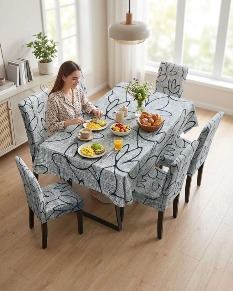 SET COMEDOR 6 PERSONAS MANTEL ANTIMANCHAS Y FUNDAS DE SILLA - 4