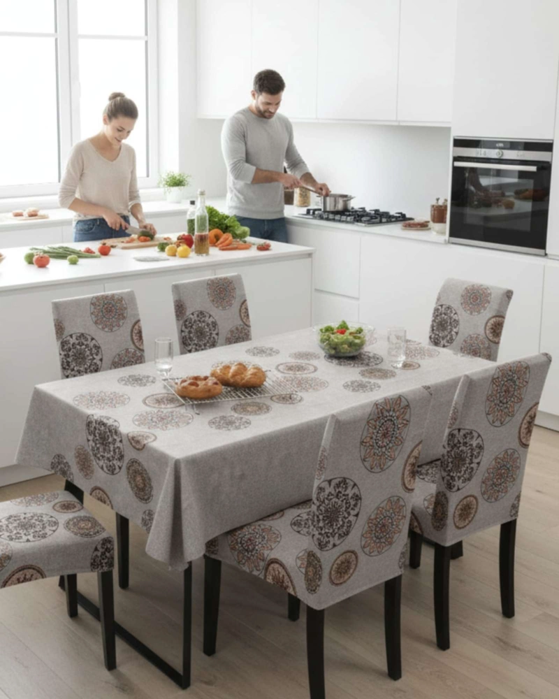 SET COMEDOR 6 PERSONAS MANTEL ANTIMANCHAS Y FUNDAS DE SILLA - 2