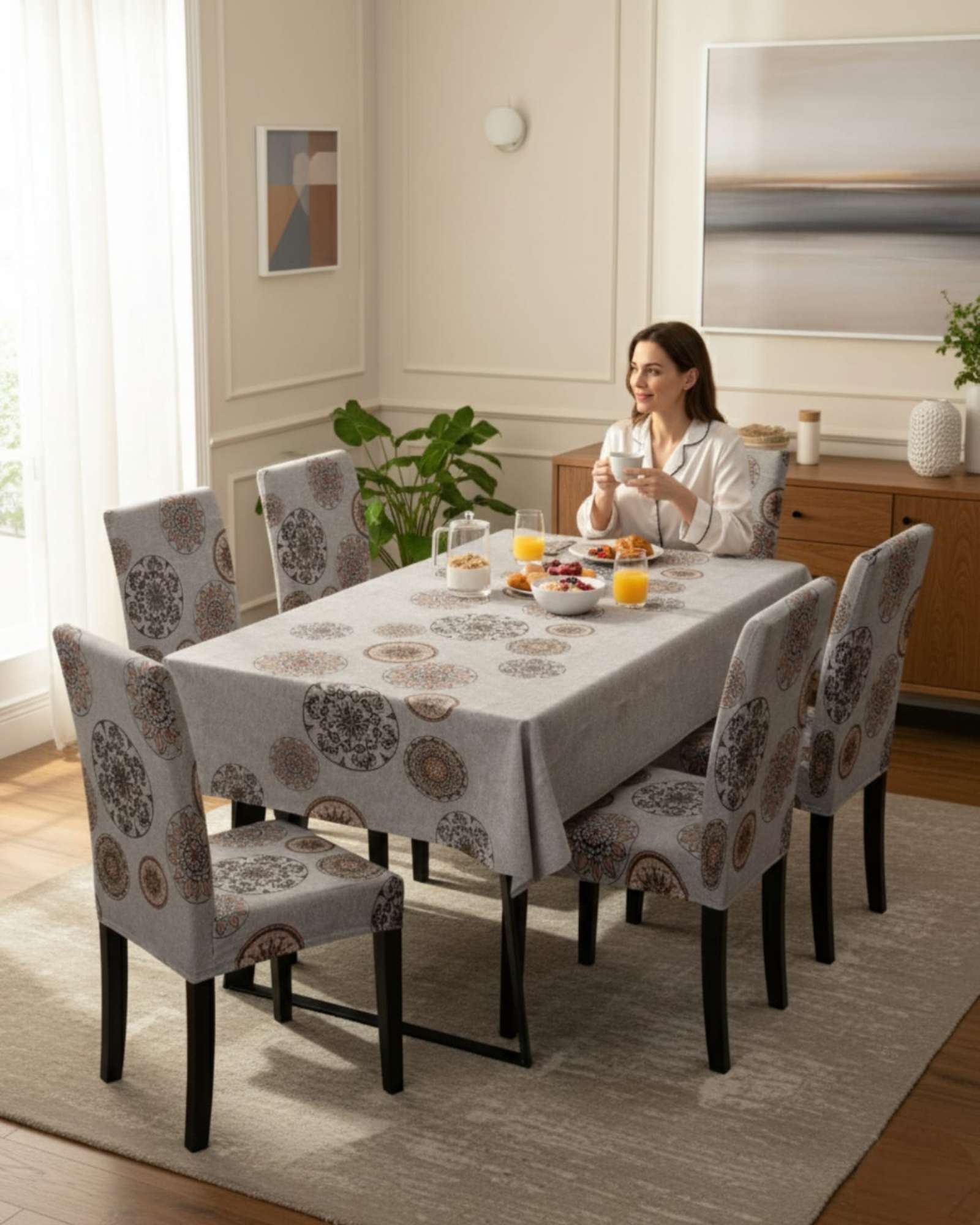 SET COMEDOR 6 PERSONAS MANTEL ANTIMANCHAS Y FUNDAS DE SILLA - 3