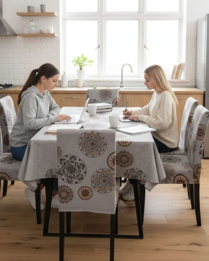 SET COMEDOR 6 PERSONAS MANTEL ANTIMANCHAS Y FUNDAS DE SILLA - 5