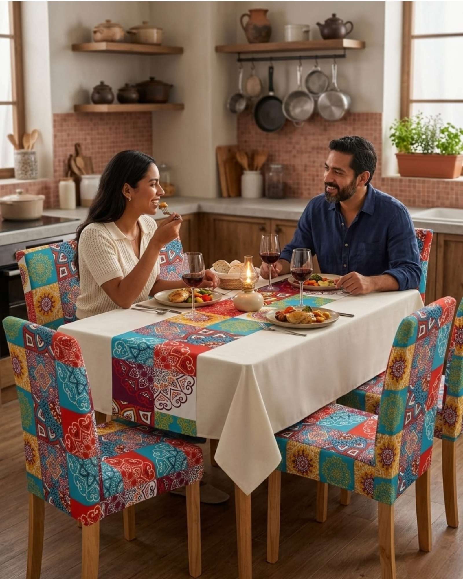 SET COMEDOR 6 PERSONAS MANTEL ANTIMANCHAS Y FUNDAS DE SILLA - 4