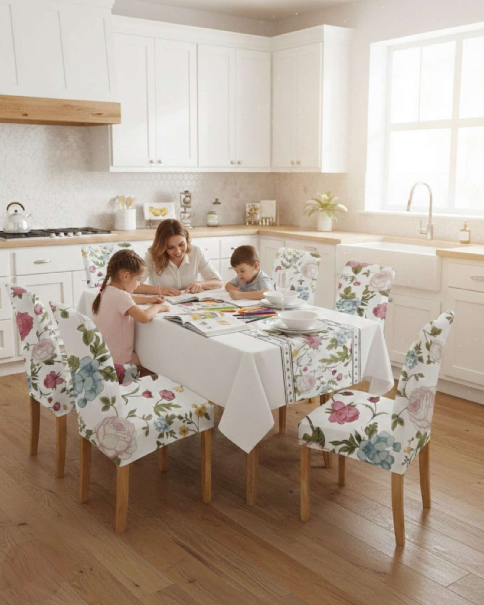 SET COMEDOR 6 PERSONAS MANTEL ANTIMANCHAS Y FUNDAS DE SILLA - 4