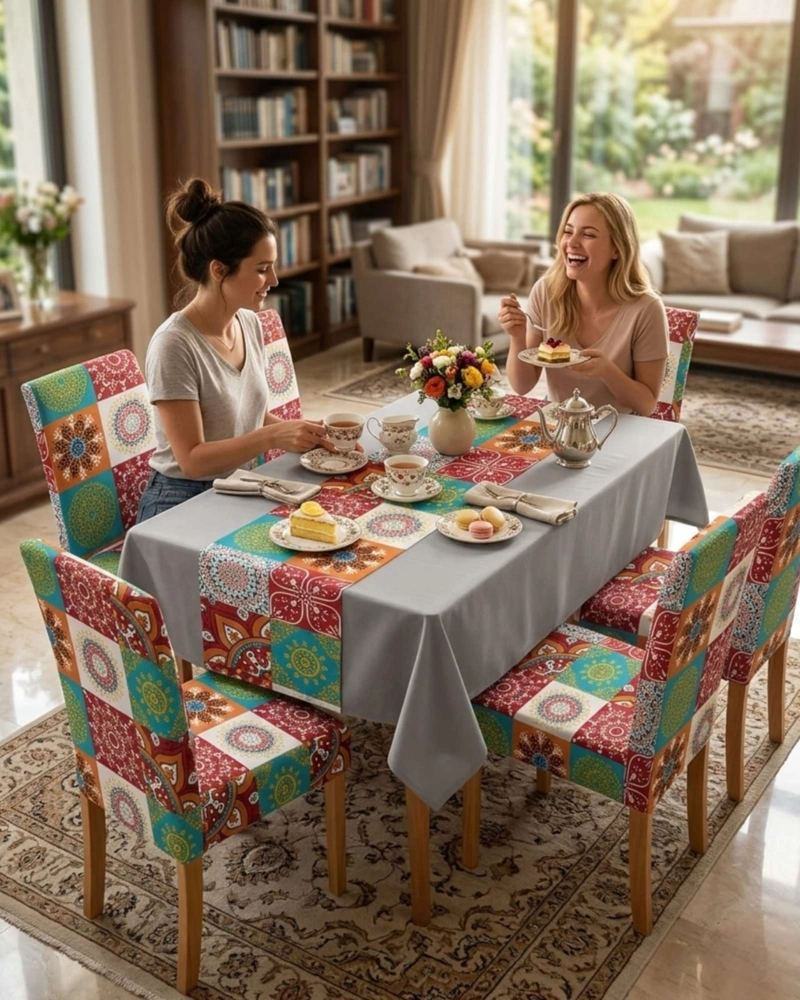 SET COMEDOR 6 PERSONAS MANTEL ANTIMANCHAS Y FUNDAS DE SILLA - 5