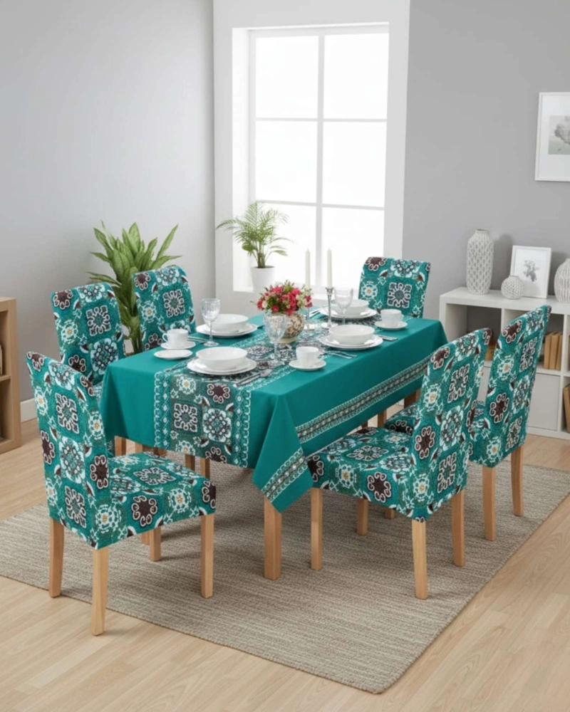 SET COMEDOR 6 PERSONAS MANTEL ANTIMANCHAS Y FUNDAS DE SILLA - 1