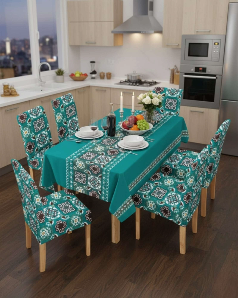 SET COMEDOR 6 PERSONAS MANTEL ANTIMANCHAS Y FUNDAS DE SILLA - 2