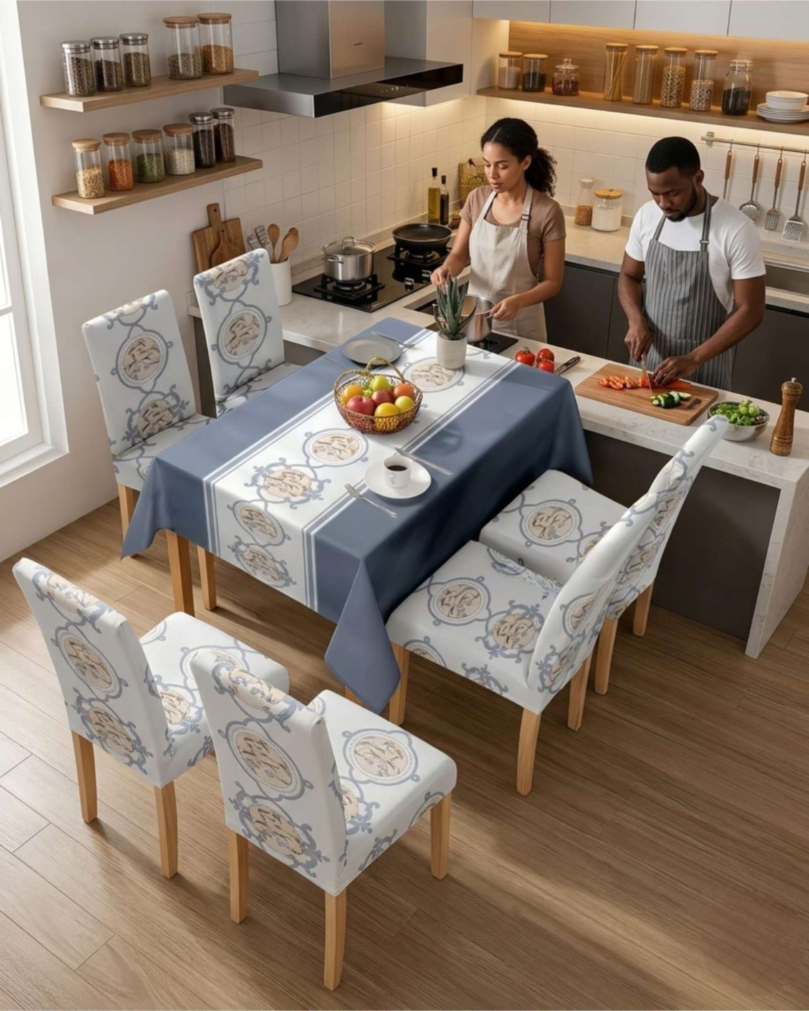 SET COMEDOR 6 PERSONAS MANTEL ANTIMANCHAS Y FUNDAS DE SILLA - 2