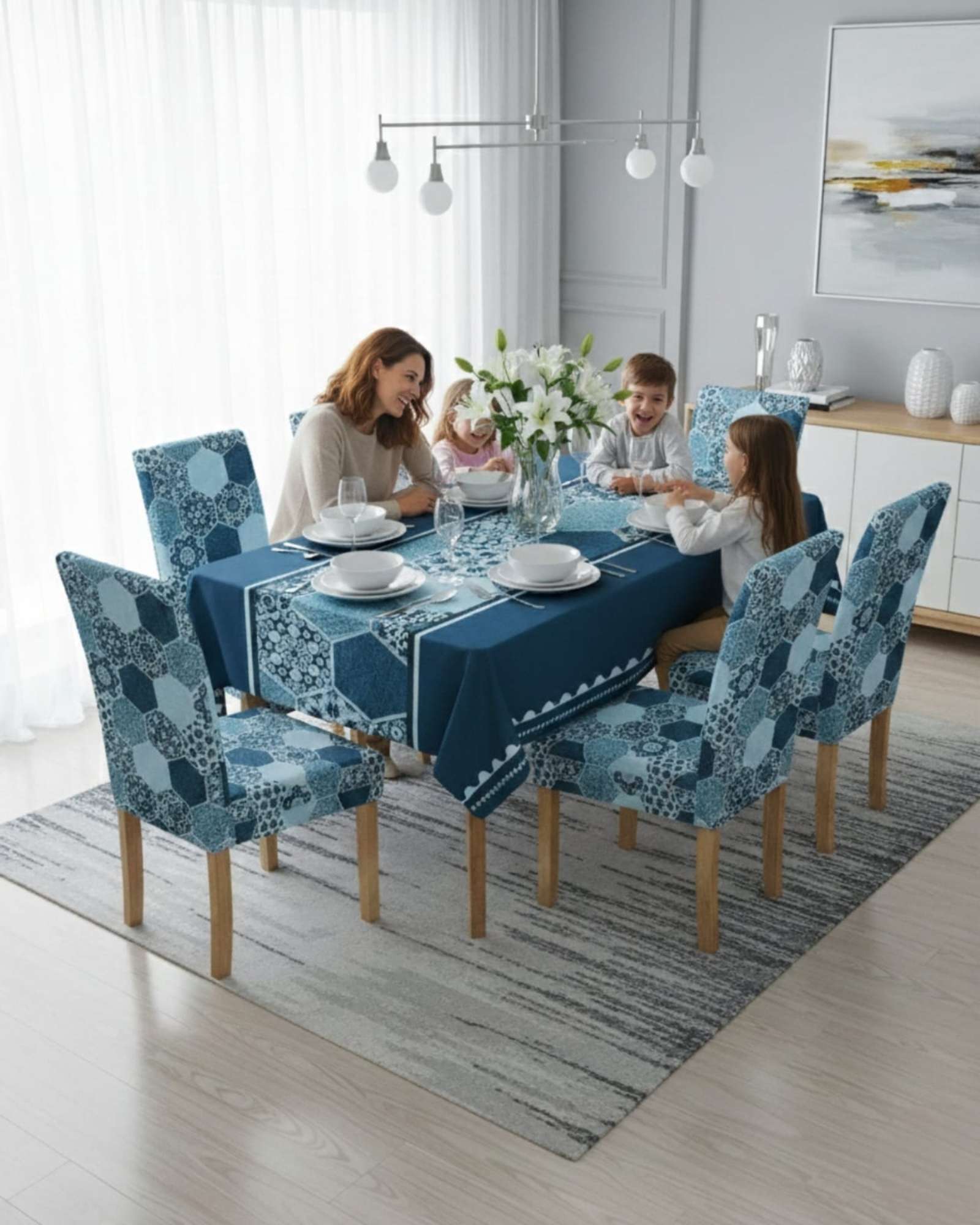 SET COMEDOR 6 PERSONAS MANTEL ANTIMANCHAS Y FUNDAS DE SILLA - 3