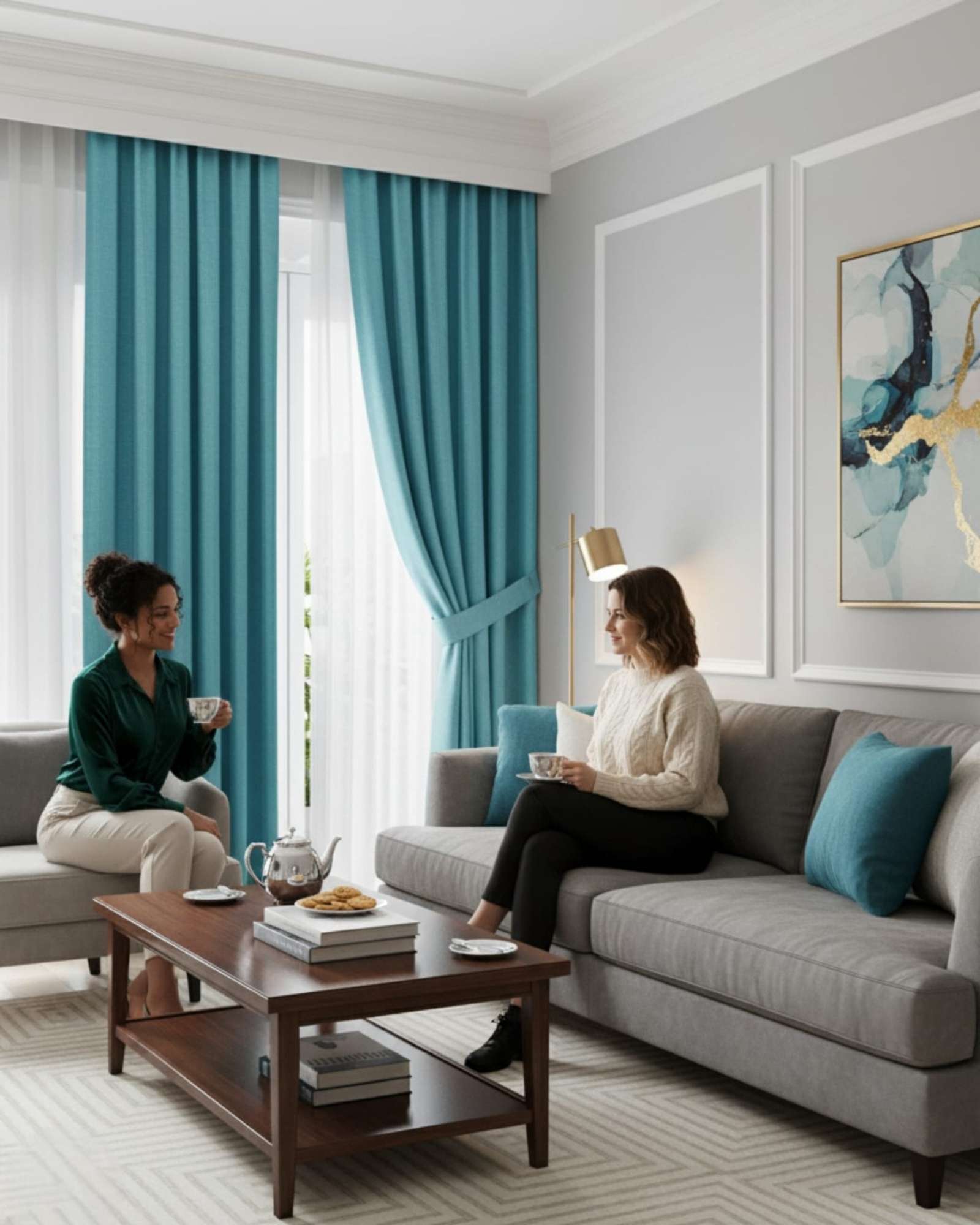 SET DE CORTINAS BLACKOUT ENGOMADAS MODERNAS DE LUJO - 4