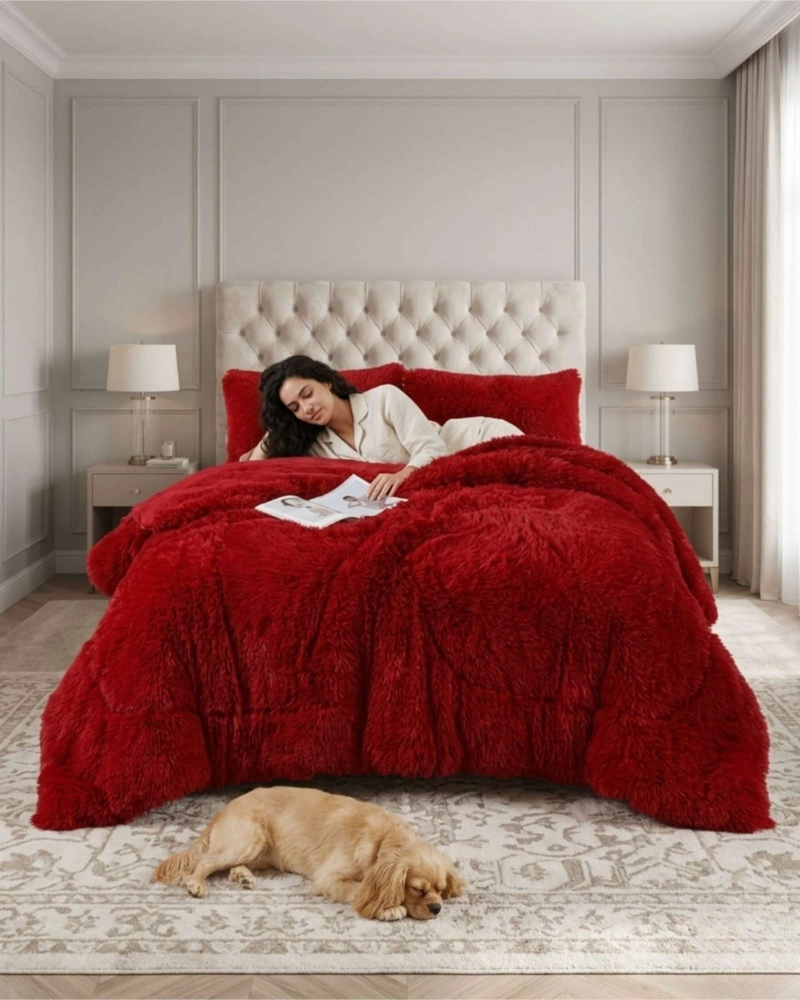 CUBRECAMA CON CHIPORRO PELUDO PREMIUN PARA INVIERNO PLAZA Y MEDIA - 1