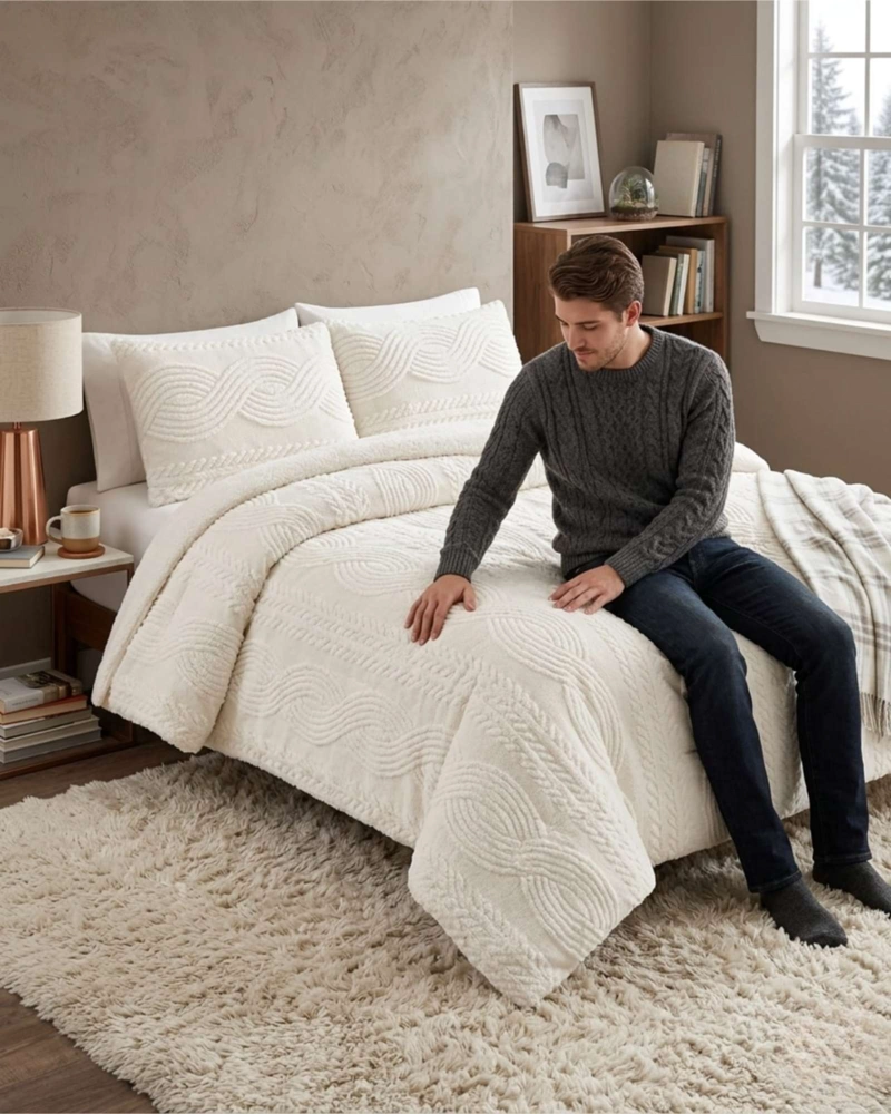 CUBRECAMA TRENZADO ULTRA SUAVE INVIERNO + FUNDAS - 1