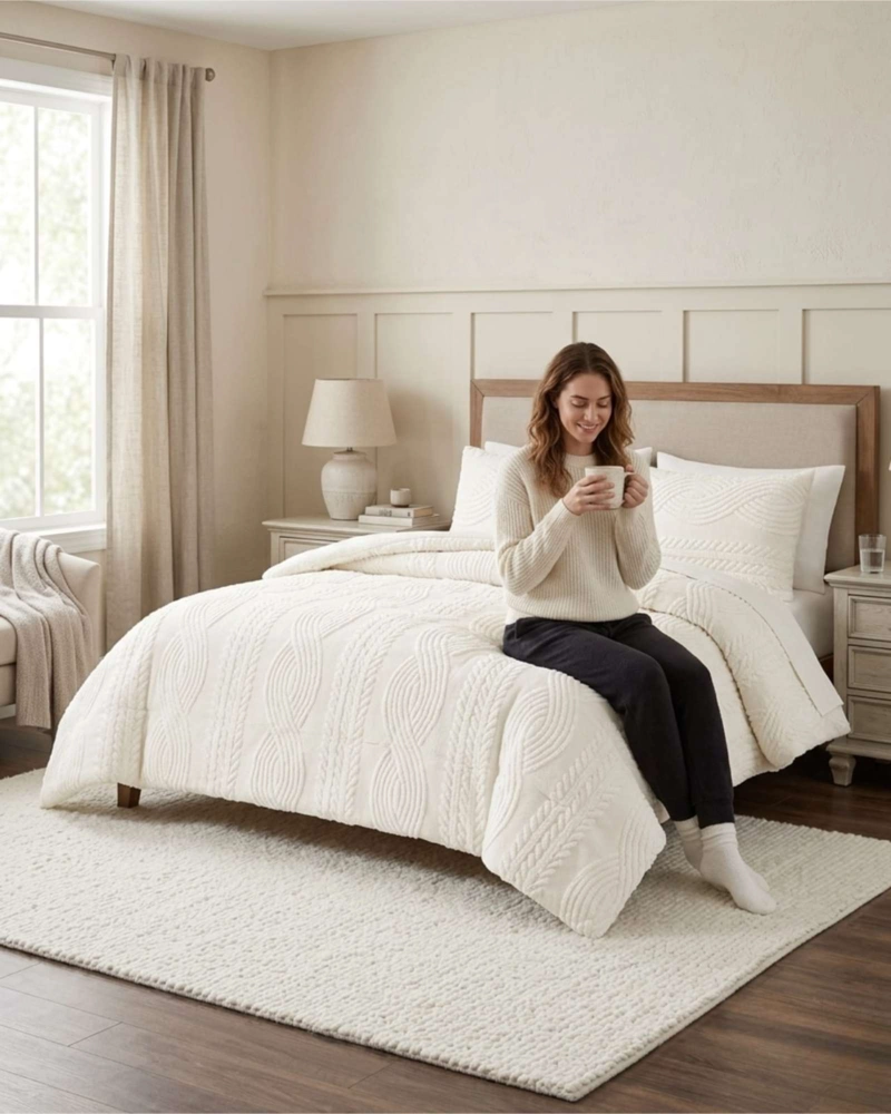 CUBRECAMA TRENZADO ULTRA SUAVE INVIERNO + FUNDAS - 5