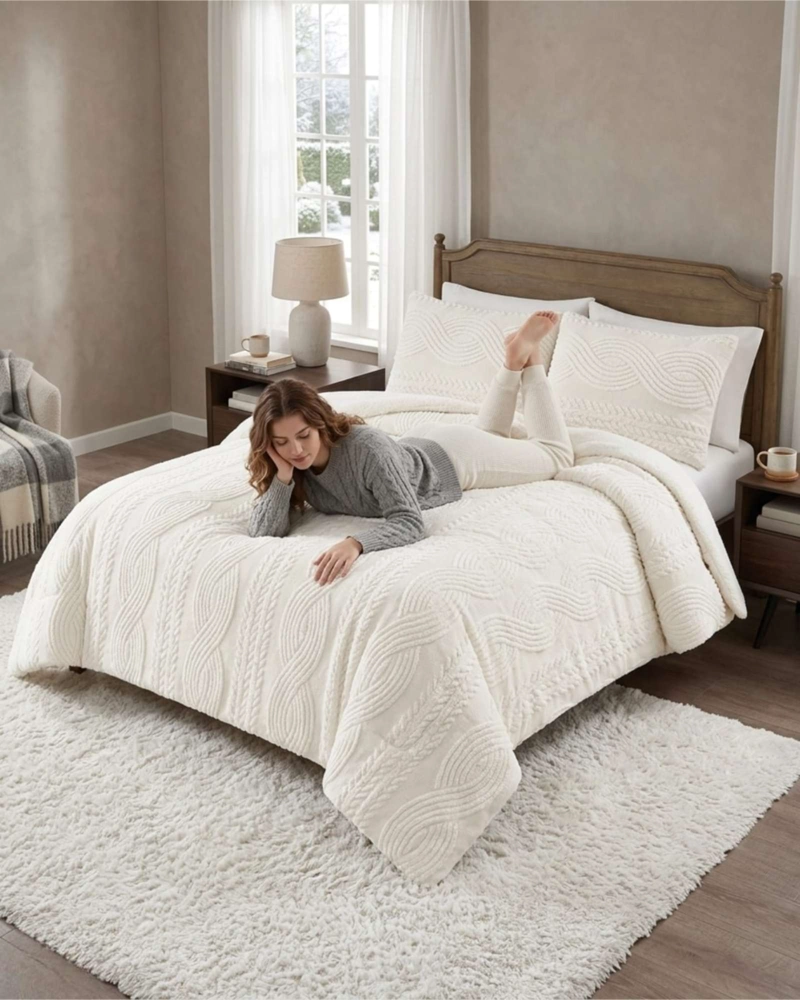 CUBRECAMA TRENZADO ULTRA SUAVE INVIERNO + FUNDAS - 6