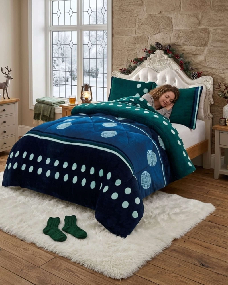 CUBRECAMA 2 PLAZAS TEXTURA PLUSH Y CHIPORRO PREMIUM + FUNDAS - 1