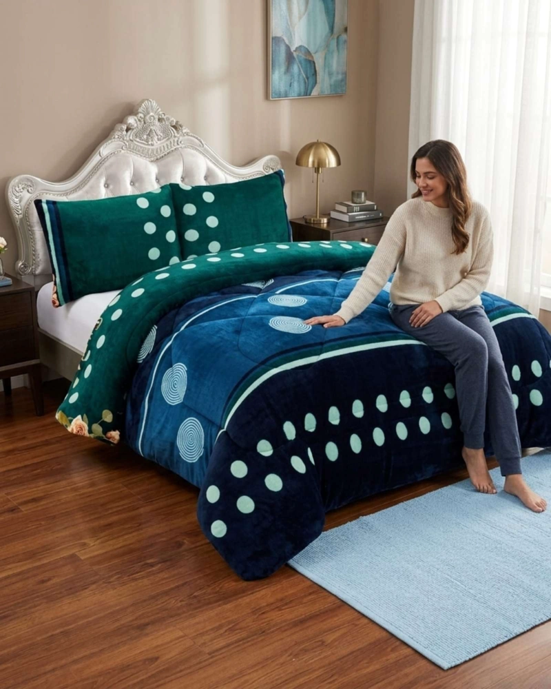 CUBRECAMA 2 PLAZAS TEXTURA PLUSH Y CHIPORRO PREMIUM + FUNDAS - 2