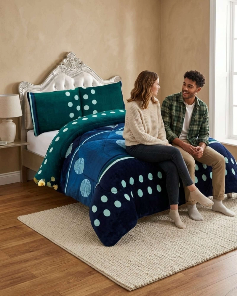 CUBRECAMA 2 PLAZAS TEXTURA PLUSH Y CHIPORRO PREMIUM + FUNDAS - 3
