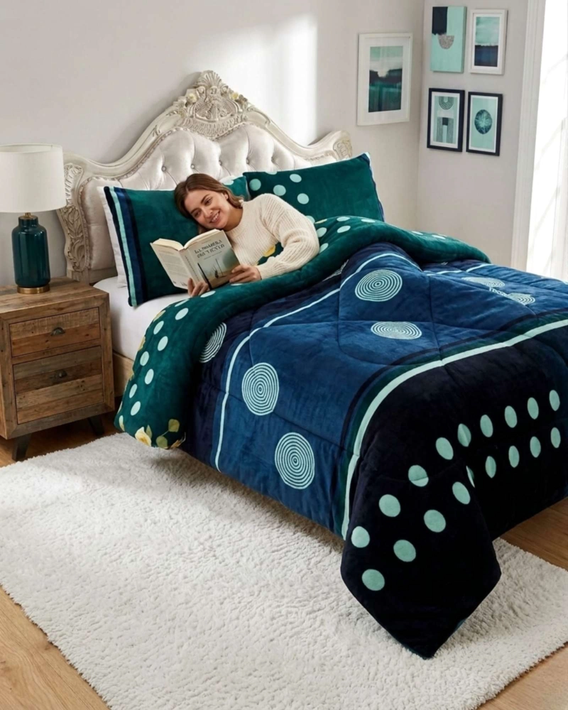 CUBRECAMA 2 PLAZAS TEXTURA PLUSH Y CHIPORRO PREMIUM + FUNDAS - 5