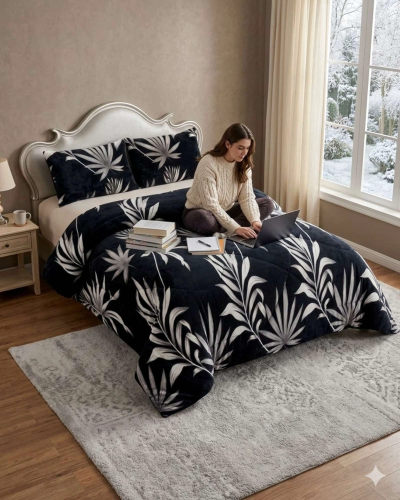 CUBRECAMA 2 PLAZAS TEXTURA PLUSH Y CHIPORRO PREMIUM + FUNDAS - 4