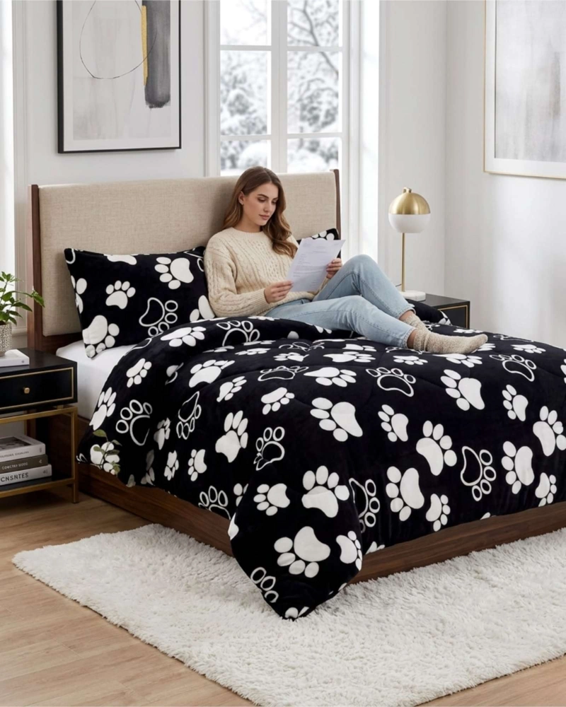 CUBRECAMA 2 PLAZAS TEXTURA PLUSH Y CHIPORRO PREMIUM + FUNDAS - 1