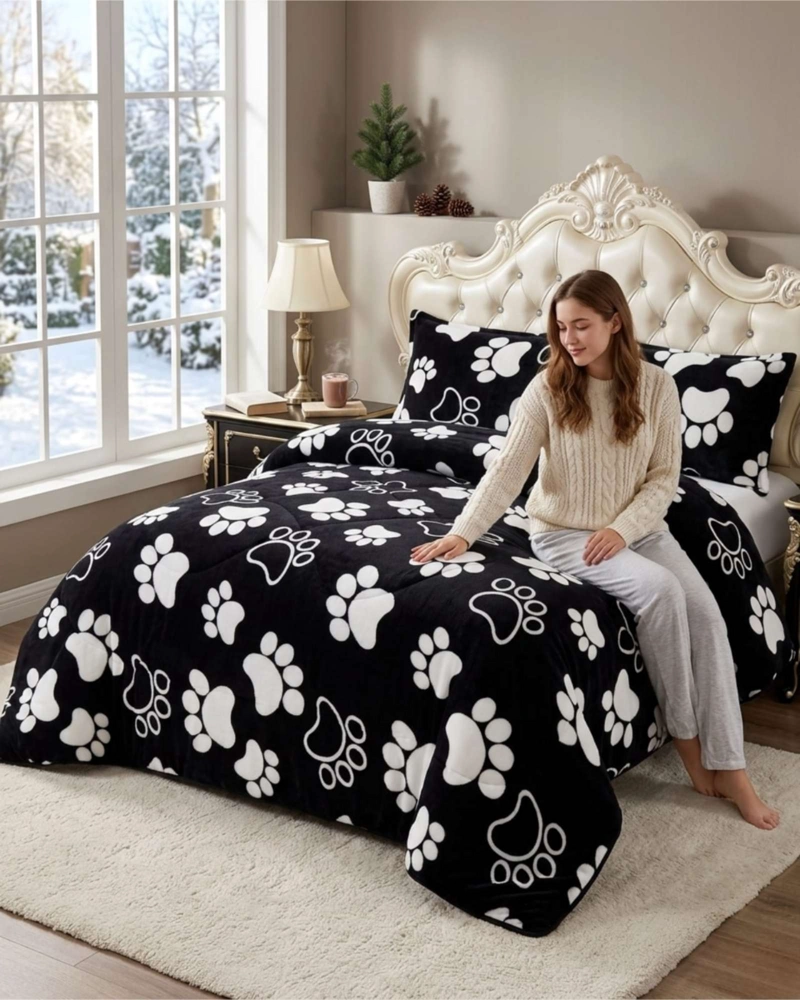 CUBRECAMA 2 PLAZAS TEXTURA PLUSH Y CHIPORRO PREMIUM + FUNDAS - 4