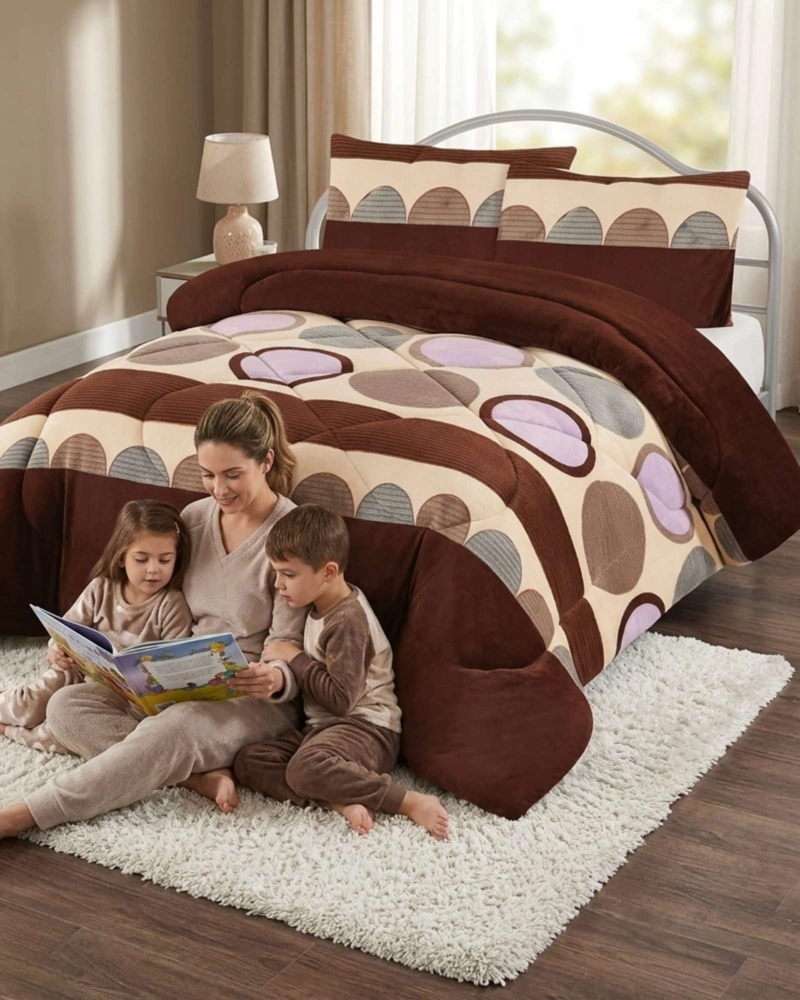 CUBRECAMA 2 PLAZAS TEXTURA PLUSH Y CHIPORRO PREMIUM + FUNDAS - 1