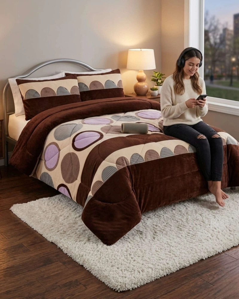 CUBRECAMA 2 PLAZAS TEXTURA PLUSH Y CHIPORRO PREMIUM + FUNDAS - 2