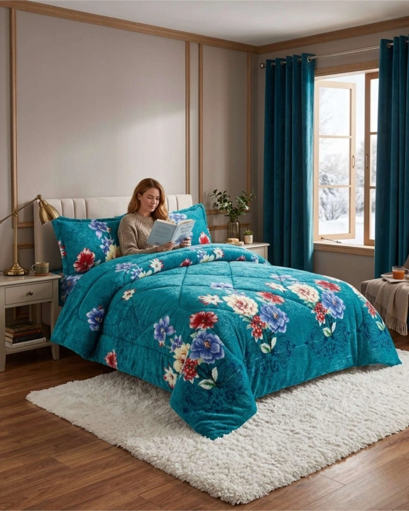 CUBRECAMA 2 PLAZAS TEXTURA PLUSH Y CHIPORRO PREMIUM + FUNDAS - 1