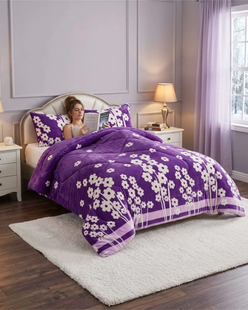CUBRECAMA 2 PLAZAS TEXTURA PLUSH Y CHIPORRO PREMIUM + FUNDAS - 1