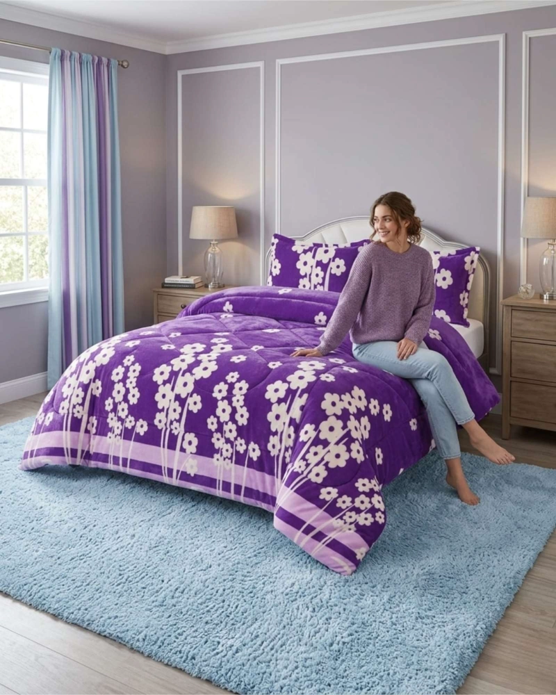 CUBRECAMA 2 PLAZAS TEXTURA PLUSH Y CHIPORRO PREMIUM + FUNDAS - 2