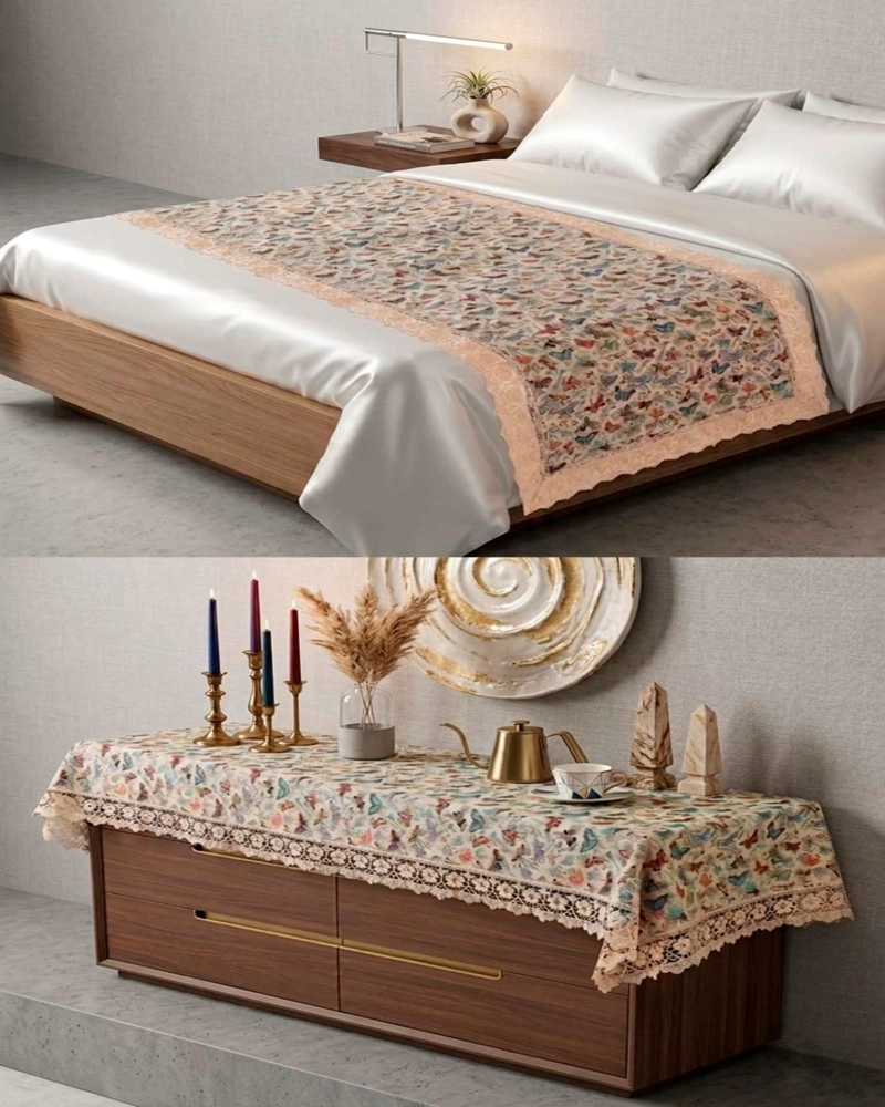 PIECERA DE CAMA ESTAMPADO NATURAL CHIC CON ENCAJE 80X200CM - 2
