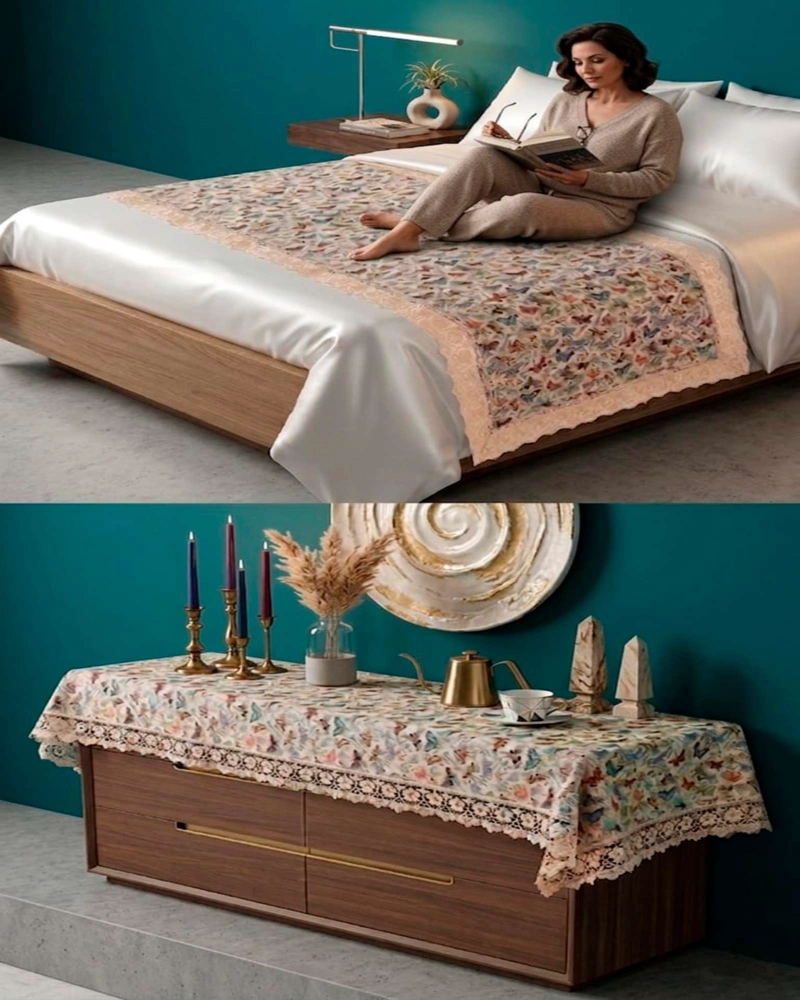 PIECERA DE CAMA ESTAMPADO NATURAL CHIC CON ENCAJE 80X200CM - 3