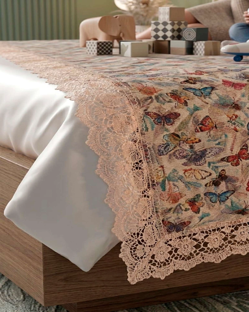 PIECERA DE CAMA ESTAMPADO NATURAL CHIC CON ENCAJE 80X200CM - 4
