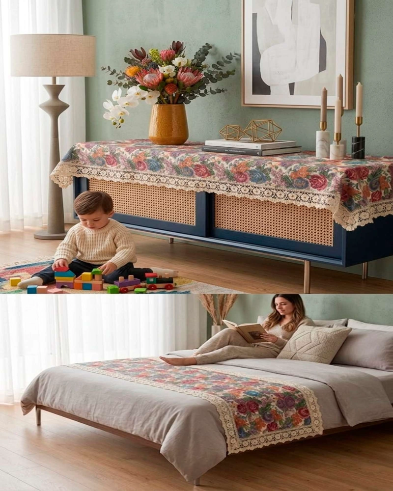 PIECERA DE CAMA ESTAMPADO NATURAL CHIC CON ENCAJE 80X200CM - 3